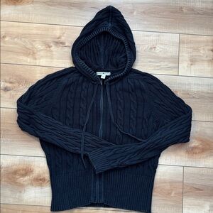 1 Black Cable knit hooded zip up sweaters large by Tommy Hilfiger - black one!